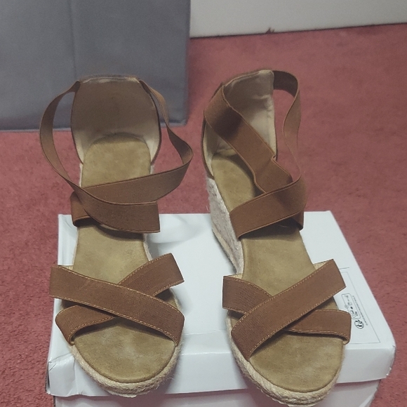 Brown Strappy Wedge Sandals - Picture 1 of 5